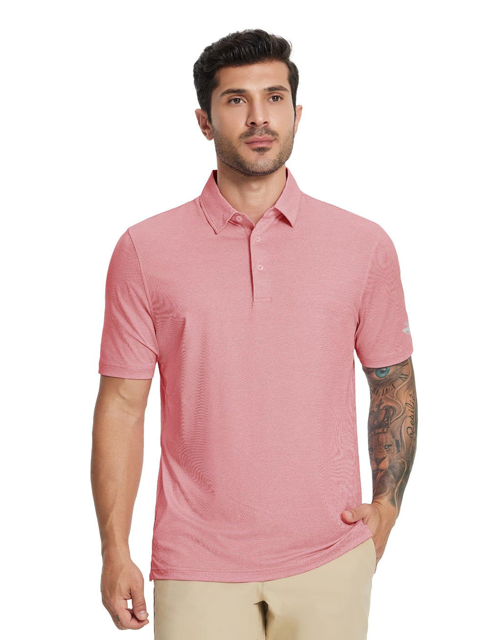 MICHEL ROUEN Men's Dry Fit Golf Polo Shirt Pink Heather Jacquard Size M