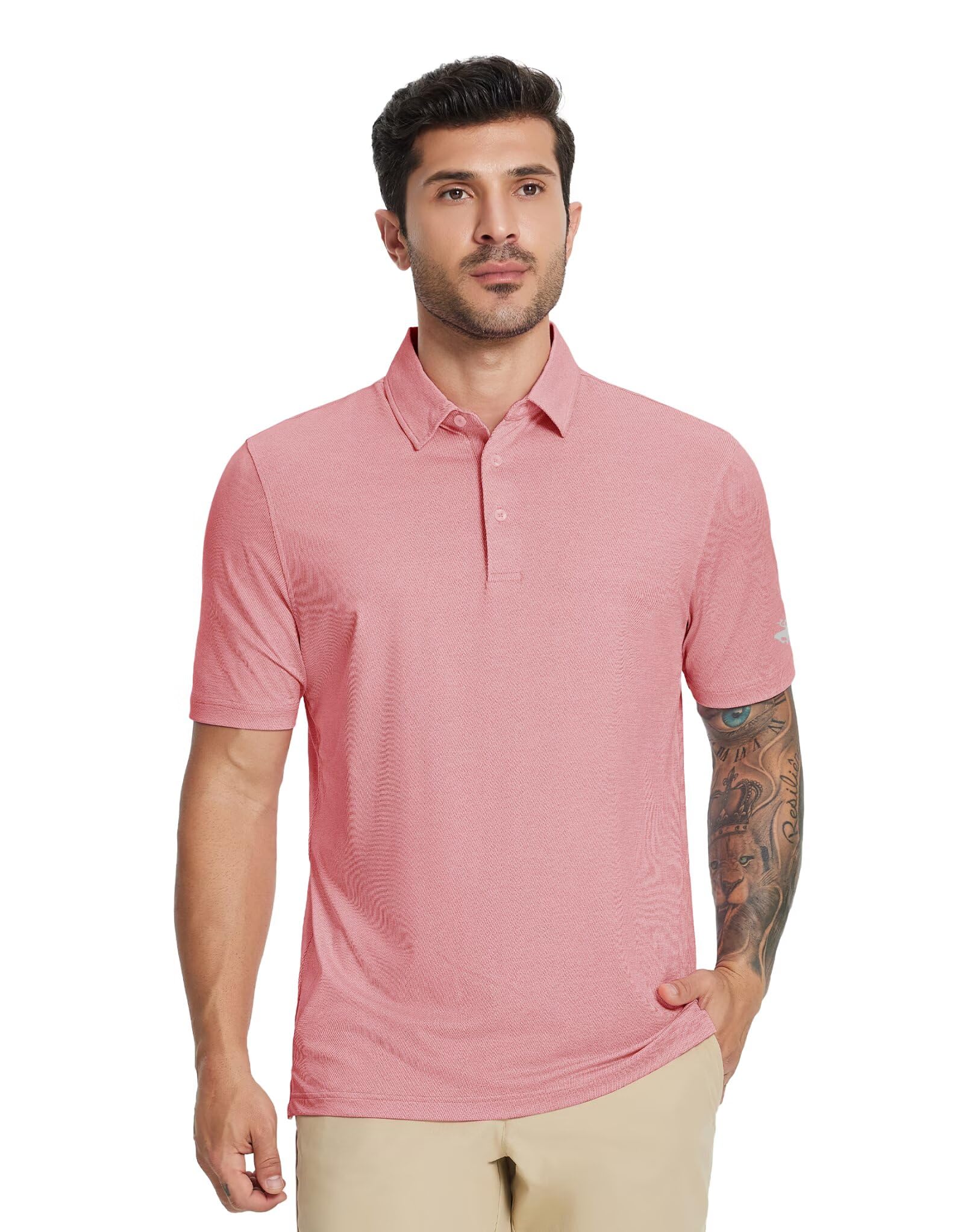 MICHEL ROUEN Men's Dry Fit Golf Polo Shirt Pink Heather Jacquard Size M