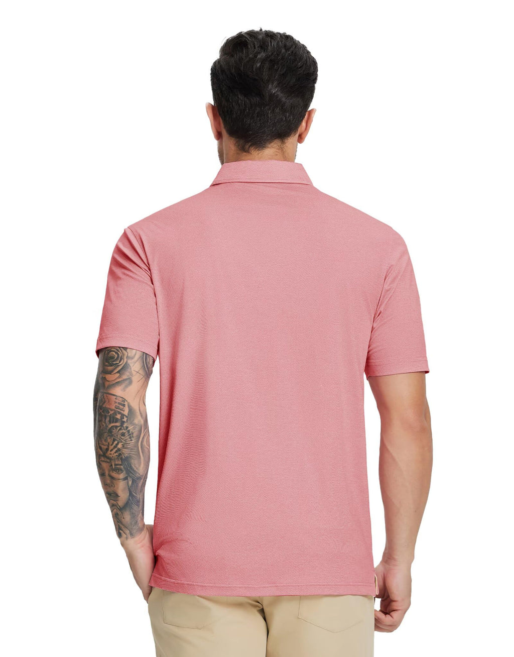 MICHEL ROUEN Men's Dry Fit Golf Polo Shirt Pink Heather Jacquard Size M