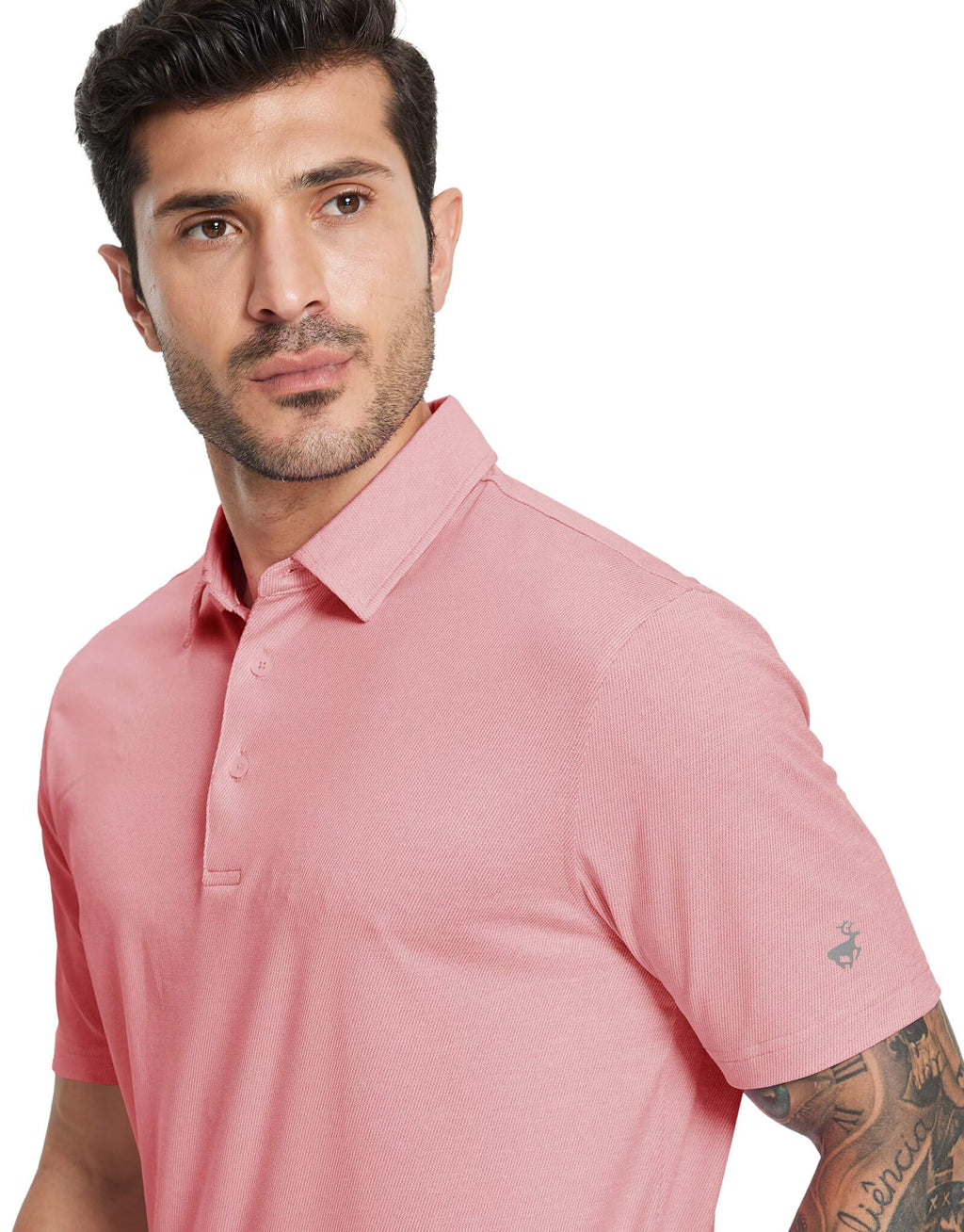MICHEL ROUEN Men's Dry Fit Golf Polo Shirt Pink Heather Jacquard Size M