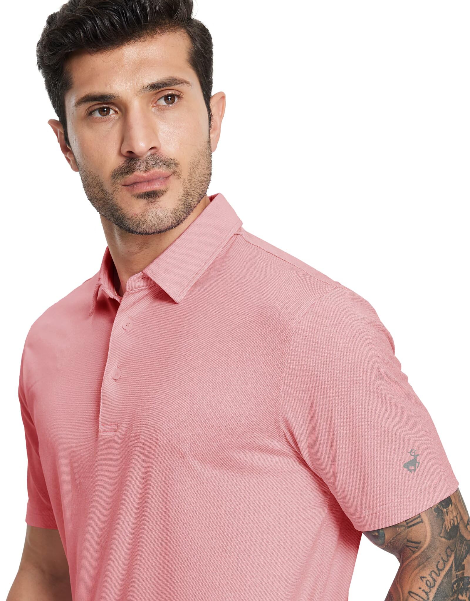 MICHEL ROUEN Men's Dry Fit Golf Polo Shirt Pink Heather Jacquard Size M